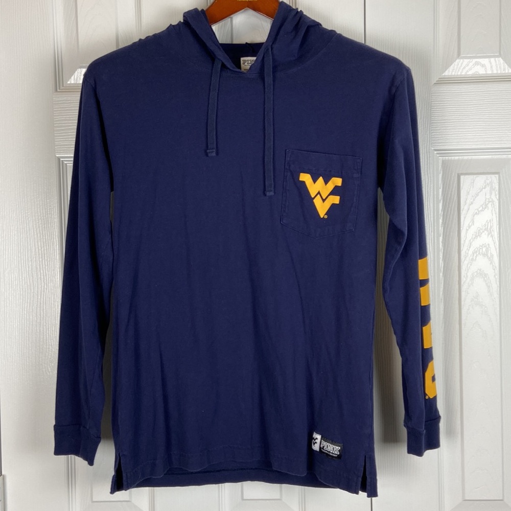 PINK Victoria’s Secret WVU long sleeve hooded t-shirt Womens S